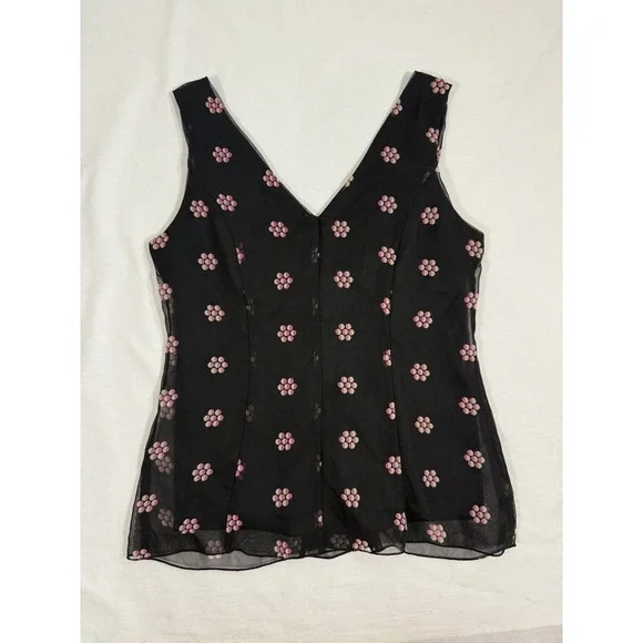 Y2K Jonathan Martin Women's Top Black Size XL Floral Ruffled Babydoll Top - Picture 6 of 8